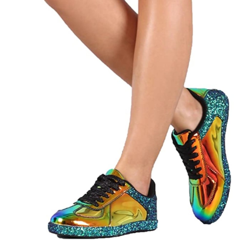 Mermaid Hologram Glitter Kicks Sneakers New Black